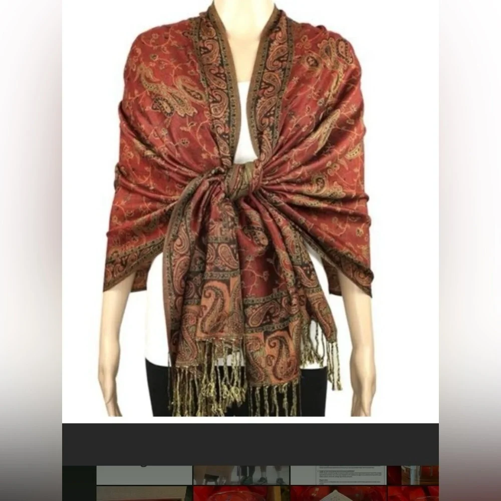 VINTAGE PASHMINA/SCARF/WRAP-METALIC PAISLEY~NWT